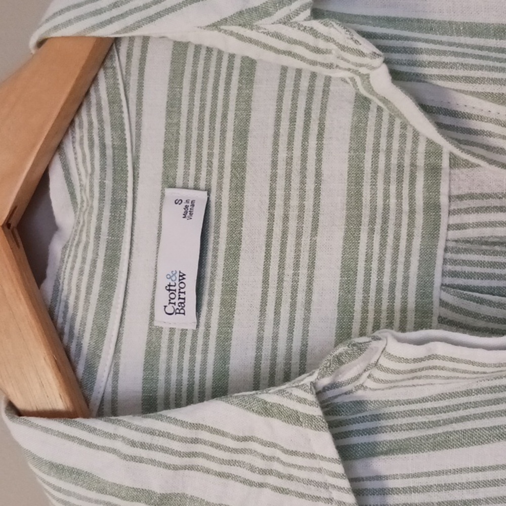 Croft & Barrow Short Sleeve Striped Button Down Linen Blend Top Size S - Picture 6 of 15
